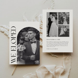 We Eloped Modern Minimalist Black and White Photo Announcement