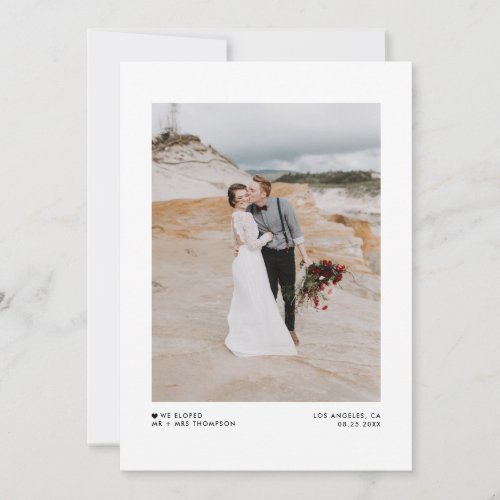 We Eloped Modern Minimalist Black Photo Wedding Announcement