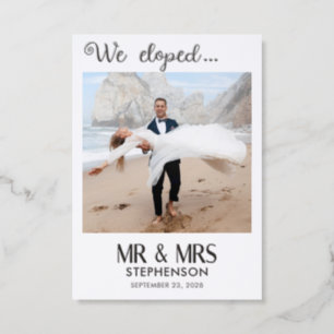 We eloped modern minimalist wedding letterpress photo cards