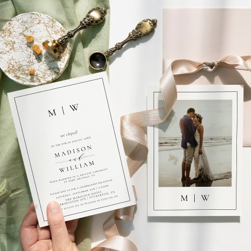 We Eloped Modern Monogram Elopement Wedding Invitation