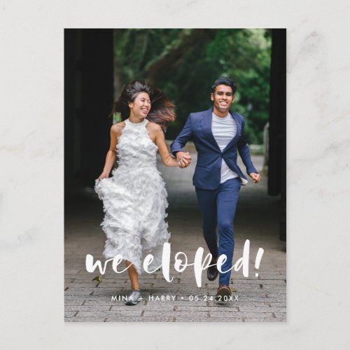 We eloped Modern script wedding photo Postcard