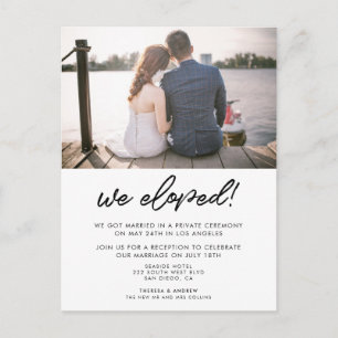 We eloped Modern typography photo announcement Postcard