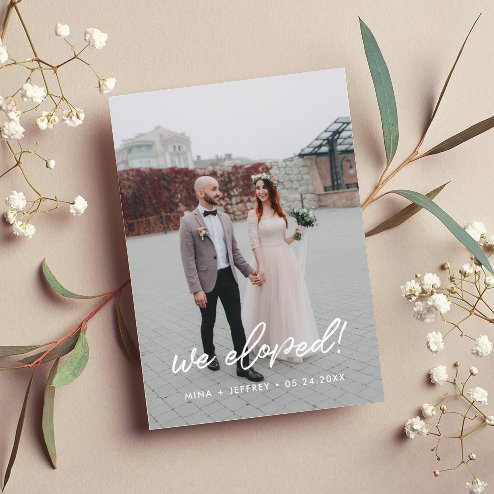 Wedding announcements - Pink Dramatic personalized gifts for you We eloped modern wedding announcement photo card