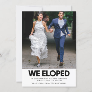 We eloped Modern wedding photo announcement