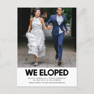 We eloped Modern wedding photo announcement Postcard