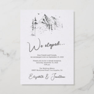 We eloped Mountain forest hand drawn sketch Letterpress Photo Cards