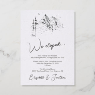 We eloped Mountain forest hand drawn sketch Letterpress Photo Cards