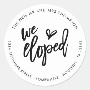We Eloped Names Return Address Artsy Script Classic Round Sticker