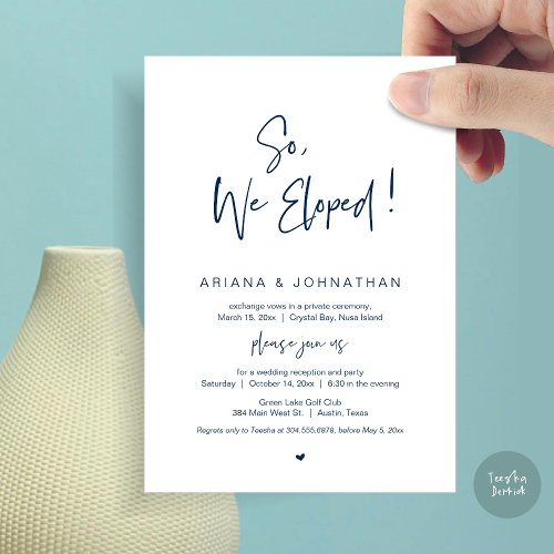 We Eloped Navy Blue Wedding Elopement Invitation