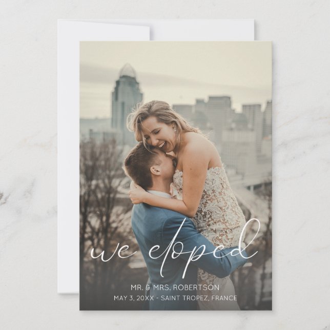 We Eloped Photo Typography  Announcement (Front)