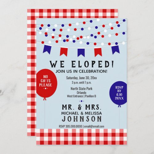 We Eloped Picnic Party BBQ Barbecue Wedding Invitation