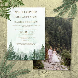 We Eloped Pine Forest Elopement Wedding Photo Invitation