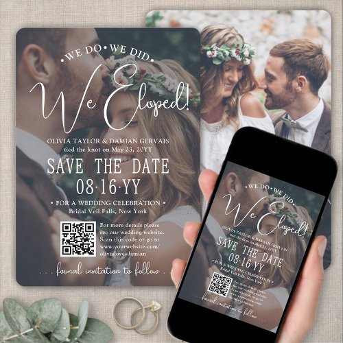 We Eloped QR Code Photo Overlay Wedding Reception Save The Date