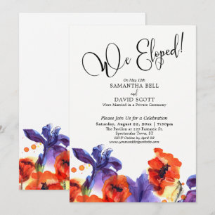 We Eloped, Red Poppies, Purple Iris Watercolor Invitation