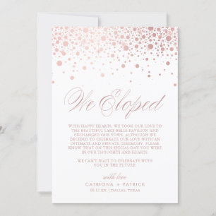 We Eloped Rose Gold Foil Confetti White Wedding Announcement
