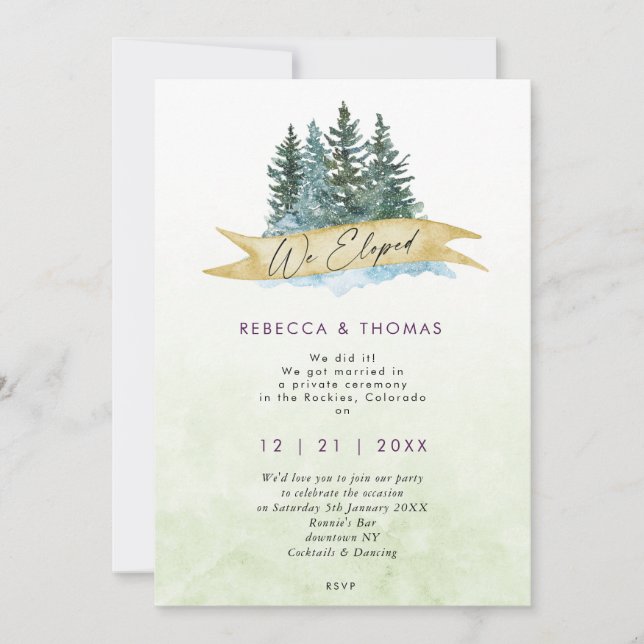 we eloped rustic mountains forest wedding invitation (Front)