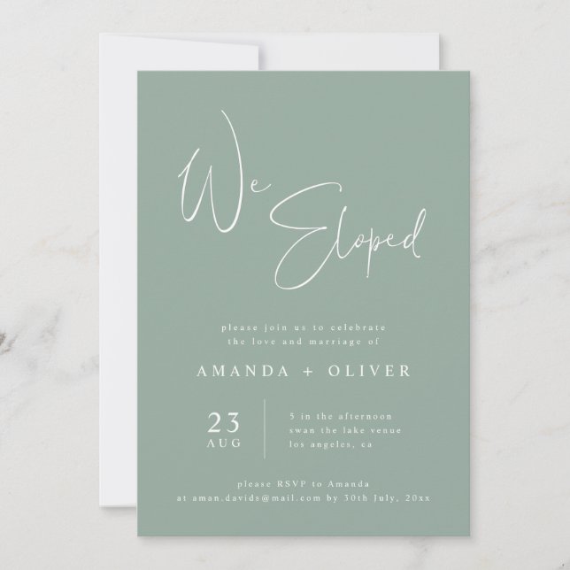 We Eloped Sage Green Minimalist Elopement Announcement (Front)