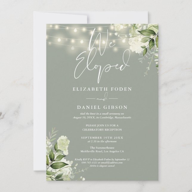 We Eloped Sage Green Wedding Vows Greenery Party Invitation (Front)