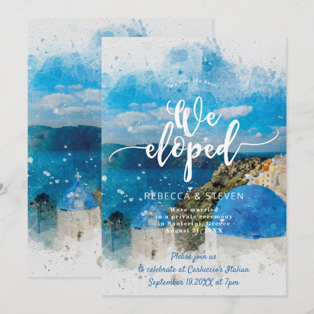 we eloped santorini Greece married abroad wedding Invitation (Front/Back)