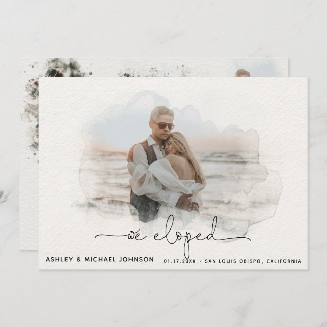 We Eloped Script 4 Photo Wedding Announcement (Front/Back)