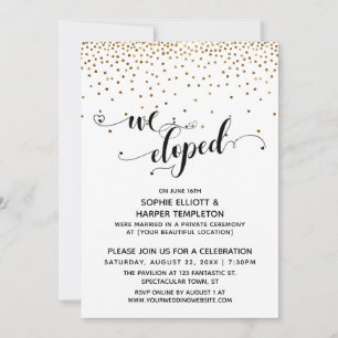 We Eloped Script, Gold Confetti, Reception Invitation