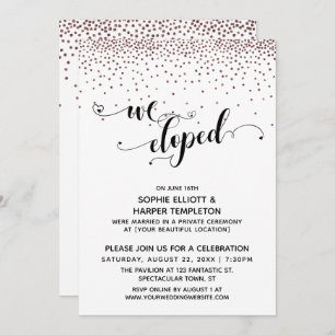 We Eloped Script Rose Gold Confetti Reception Invitation