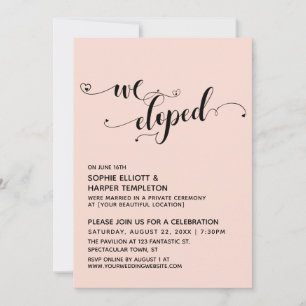 We Eloped Script w/ Hearts Blush Pink Reception Invitation