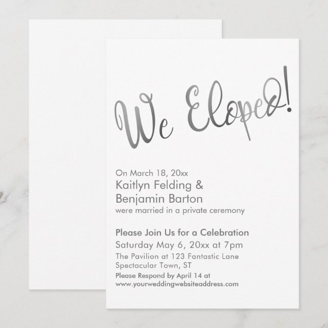 We Eloped! Silver White Post Wedding Celebration Invitation (Front/Back)