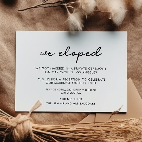 We eloped Simple wedding announcement