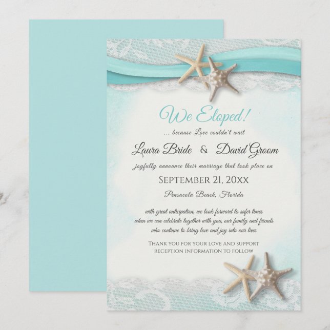 We Eloped Starfish Vintage Beach Wedding Invitation (Front/Back)