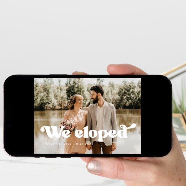 We eloped Stylish retro wedding photo Announcement (Front Digital)