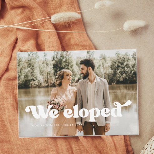 Wedding announcements - Pink Dramatic personalized gifts for you We eloped stylish retro wedding photo announcement