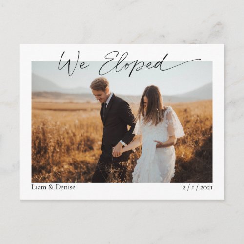 We Eloped Surprise Script Wedding Announcement Postcard
