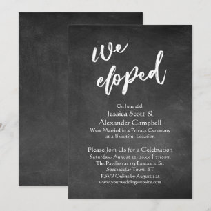 We Eloped Typography on Chalkboard, Celebration Invitation