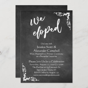 We Eloped Typography on Embellished Chalkboard Invitation