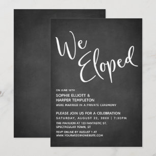 We Eloped Typography on Subtle Chalkboard Invitation