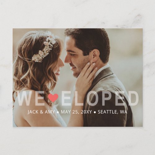 We Eloped Typography Photo Wedding Announcement Postcard