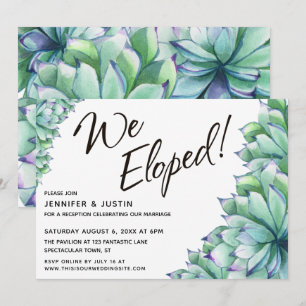 We Eloped Typography w/ Watercolor Succulents Invitation