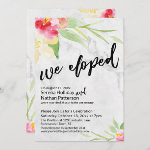 We Eloped Watercolor Flowers & Gray Marble Invitation