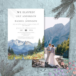 We Eloped Watercolor Mountain Elopement Photo Invitation