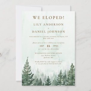 We Eloped Watercolor Pine Forest Elopement Wedding Invitation