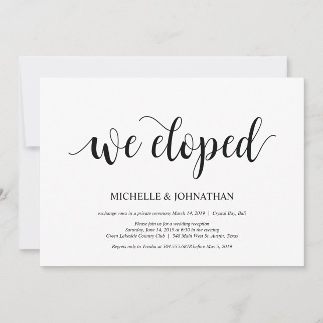 We eloped, Wedding Elopement Reception Invites (Front)