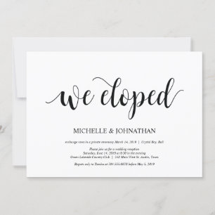 We eloped, Wedding Elopement Reception Invites