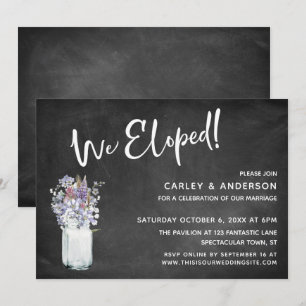 We Eloped! Wildflowers in Jar on Chalkboard Invitation