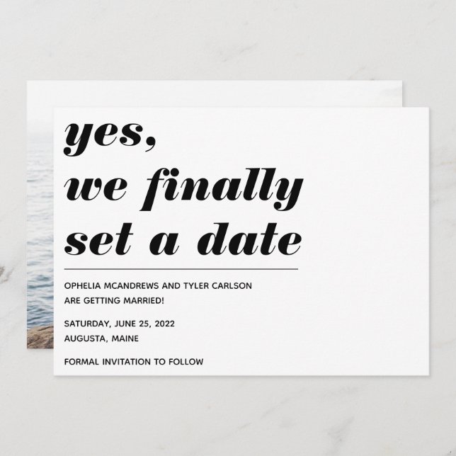 We Finally Set a Wedding Date Bold Typography Save The Date (Front/Back)