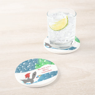 We Fish You a Merry Christmas Shark Coasters