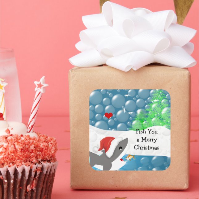 We Fish You A Merry Christmas Shark Square Sticker (Party)