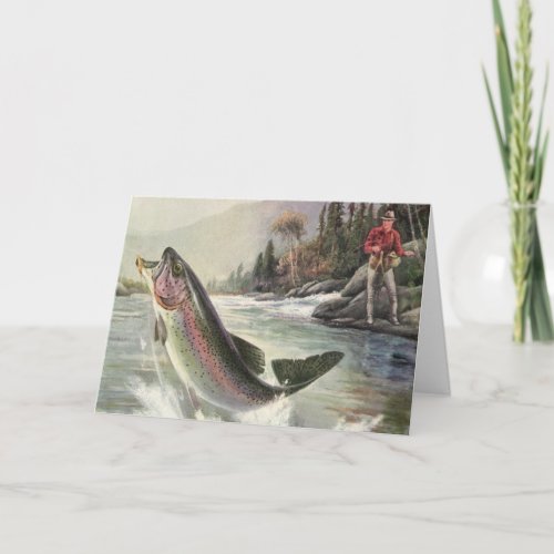 We Fish You A Merry Christmas Vintage River Trout Holiday Card