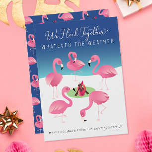 We Flock Together Pink Flamingos Christmas Holiday Card