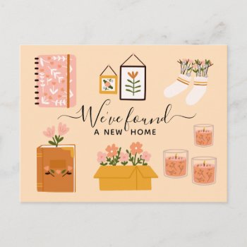 We Found New Home Cute Girly Cozy Elements Pink Holiday Postcard by pinkpinetree at Zazzle